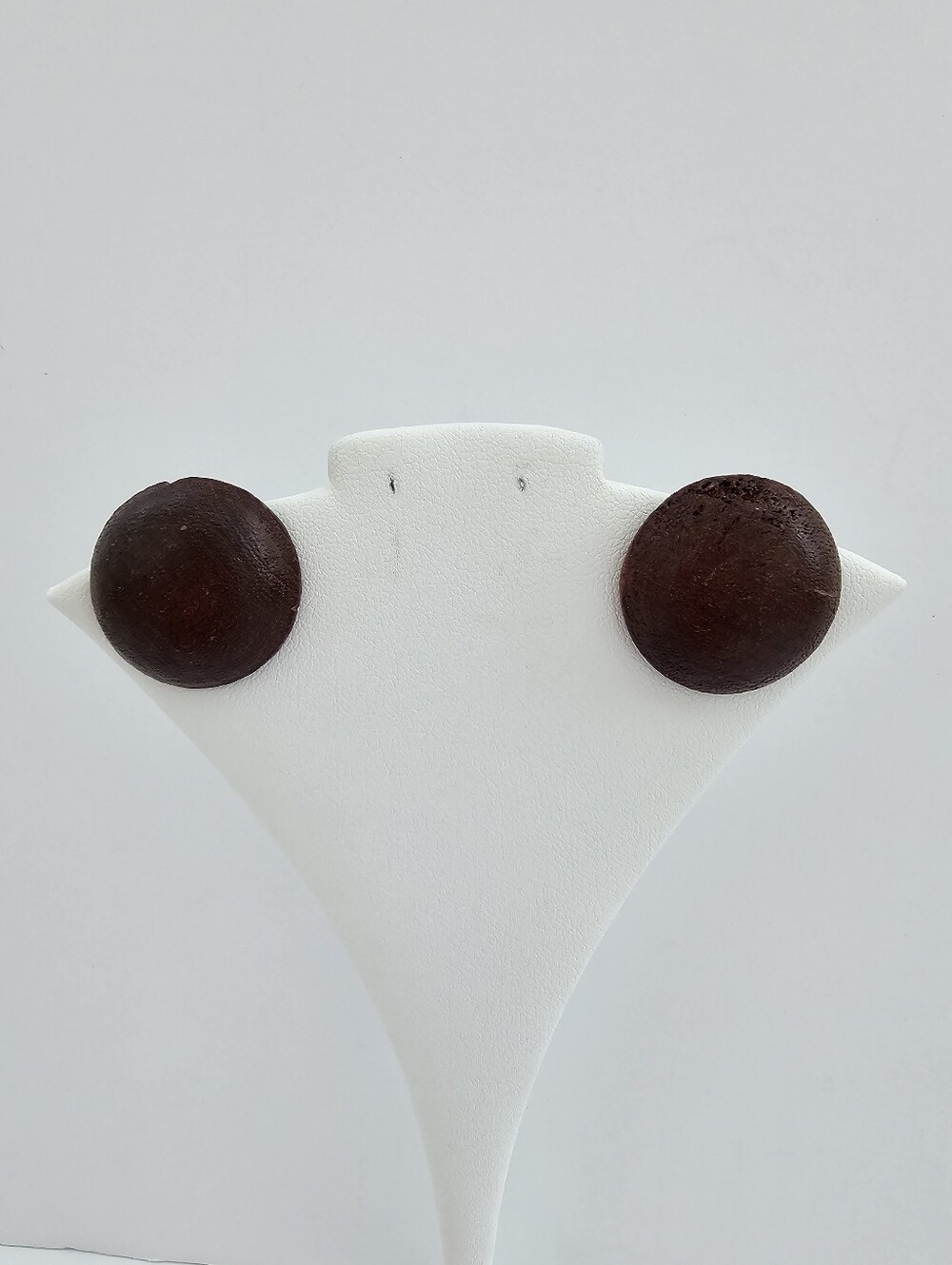 Vintage Natural Carved Wood Look Dome Stud Earrings Brown Boho Large Button Post